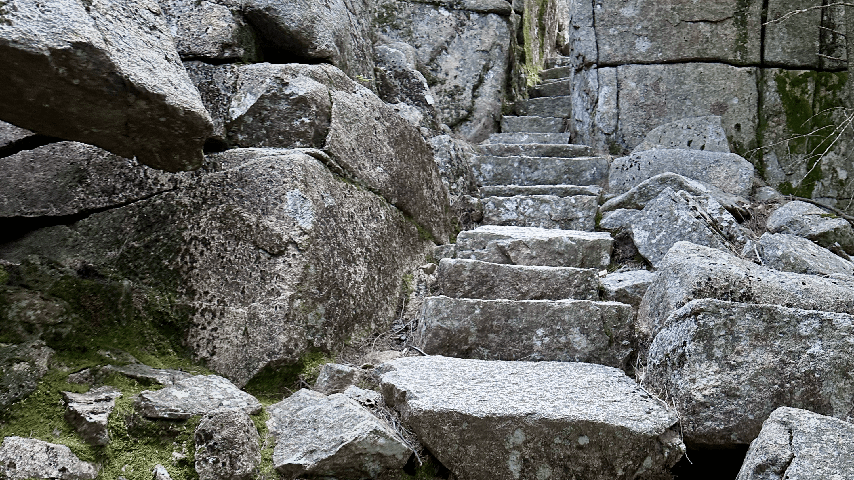 Stone steps on a mountain in Acadia National Park, Maine