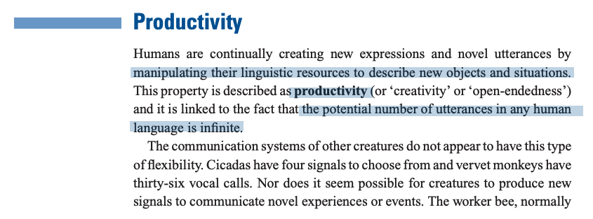Highlighted excerpt from George Yule's The Study of Language